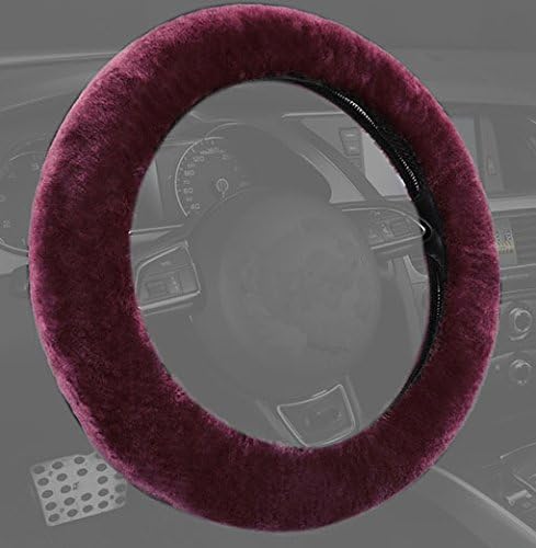 Houyue Tight Grip Soft Plush Steering Wheel Cover Sheepskin, Keep Hands Warm in Winter, Size Medium (14.5''-15'')(Maroon)