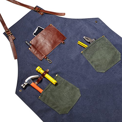 image for ZOMCHAIN Waxed Canvas Work Apron with Tool Pockets Fully Adjustable, L