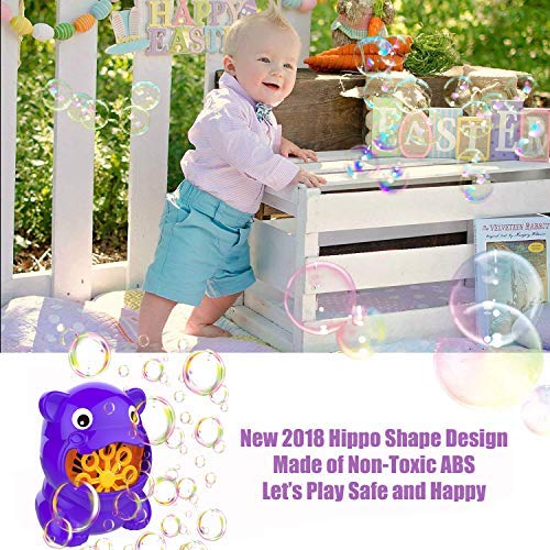 Bdwing Little Kids Bubble Machine Automatic Bubble Blower Durable High Output Bubble Marker with a Bottle of Bubbles Solution Refill, Hippo Shape, Portable Blowing Machine for Indoor or Outdoor use