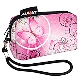AUPET Pink Butterfly Design Digital Camera Case Bag Pouch Coin Purse with Strap for Sony Samsung Nikon Canon Kodak