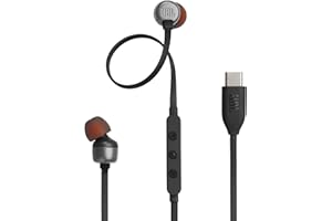 JBL Tune 310C - USB-C Wired Hi-Res in-Ear Headphones, Tangle-Free Flat Cable, 3-Button Remote with Microphone (Black)