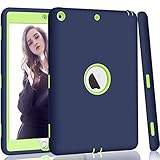 Hocase New iPad 9.7" 2017 Case, High-Impact Shock Absorbent Dual Layer Silicone+Hard PC Bumper Protective Case for iPad 5th Generation 2017 A1822/A1823 - Navy Blue / Lime Green