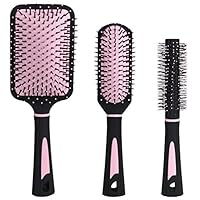 NVTED 3 PCS Hair comb Set, Massage Paddle Round Brush Hair Brushes Set with Cushion Base for Managing Curls Any Hair Type including Wigs Extensions or Weaves