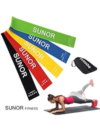 Bandas de bucle de resistencia para ejercicio de piernas y nalgas, juego de 5, 12 por 2 pulgadas, folleto y bolsa de transporte incluida.