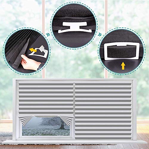 SEEYE Blackout Temporary Blinds Cordless Shades Fabric Pleated Fabric Shade Easy to Cut and Install, 36"x72" - 2 Pack, Grey，with 4 Clips - Thumbnail 7