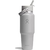 Hydro Flask Travel Water Bottle - Insulated Stainless Steel - Wide Straw Lid, Non Spill, Leakproof in 32 Oz Birch Gray