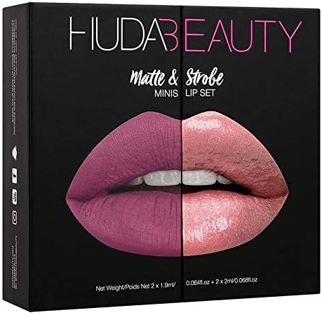 4 Color Lips New Huda Beauty Matte Lipstick and Strobe Mini Lip Set (Cool Pink)