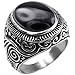 Men's Classic Vintage Oval Agate Biker Stainless Steel Ring Band Silver Black Size 11
