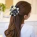 Merdia Jaw Hair Claw Clips with Sharp Leaf Flower Design | Cute Claw Clips for Women, Girls | Colors: Black, White, Grey
