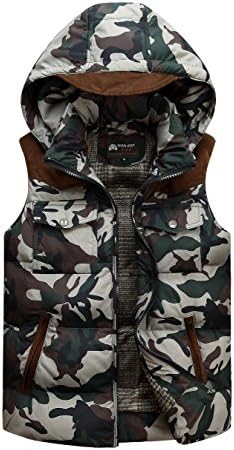 Men's Green Camouflage Warm Waistcoat with Detachable Hoodie (XX-Large)