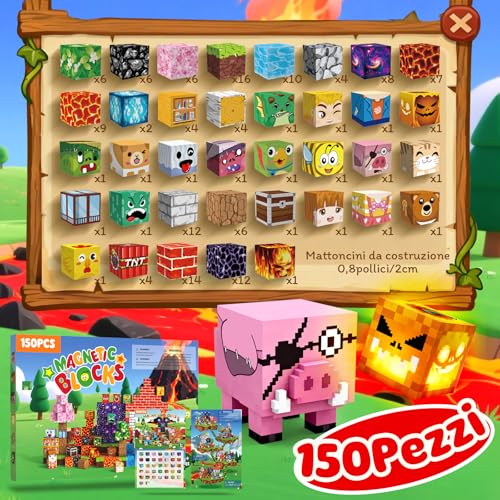 Costruzioni Magnetiche per Bambini 150 PCS 2CM 3+ Giochi Cubi Magnetici, Blocchi Building Blocks Giocattoli Montessori a Partire da 3 4 5 6 7 8 9 10 11 12 Anni Regali di Compleanno per Ragazzi