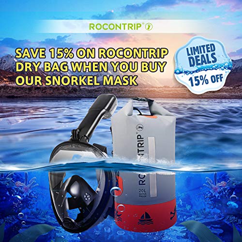 ROCONTRIP Full face Snorkel mask, Kids easybreath Scuba mask with 180Â° Panoramic oceanview Seaview Snorkeling mask, Underwater Full Snorkel mask with Snorkel Bag (Black, S/M)