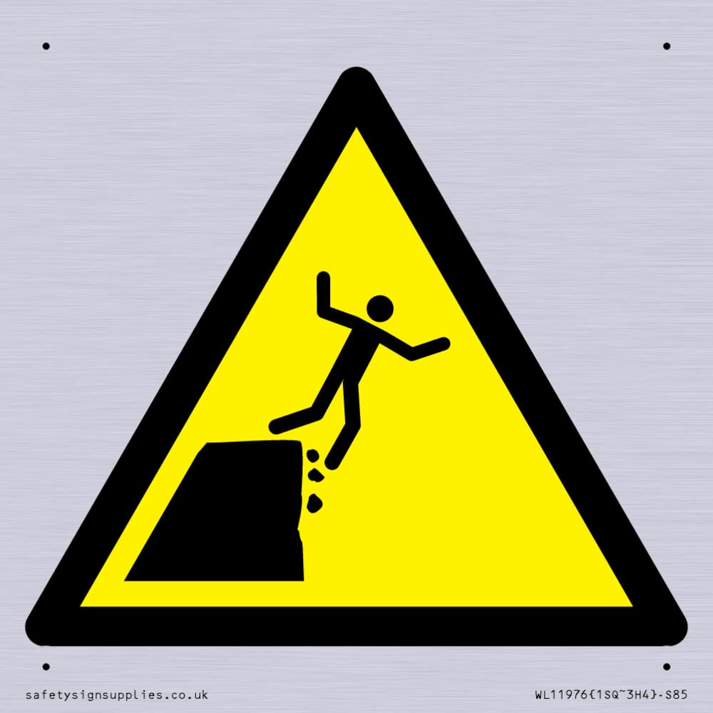 W052 Warning: Unstable cliff edge Sign - 85x85mm - S85