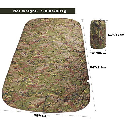 REDCAMP Large Poncho Liner Waterproof with Zipper All Weather, Outdoor Lightweight Multi-Purpose Military Style Woobie 94" 55"