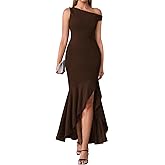 URYIAO Women Ruffle Bodycon Maxi Dress One Shoulder Slit Long Formal Wedding Guest Cocktail Dresses