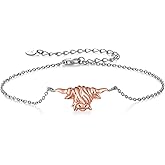 Peireara Highland Cow Bracelet 925 Sterling Silver Highland Cow Gifts Cute Animal Cow Bracelet Scottish Highland Cow Jewelry for Women