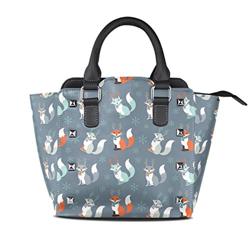 LEISISI Women's Cute Foxes Handbags Purse Shoulder Bag With Removable Shoulder Crossbody Bag