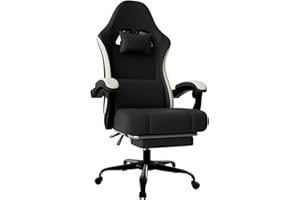 Ergonomic Gaming Chair with Pocketed Spring Cushion, Breathable Fabric Computer Chair with Footrest, Adjustable Lumbar Suppor