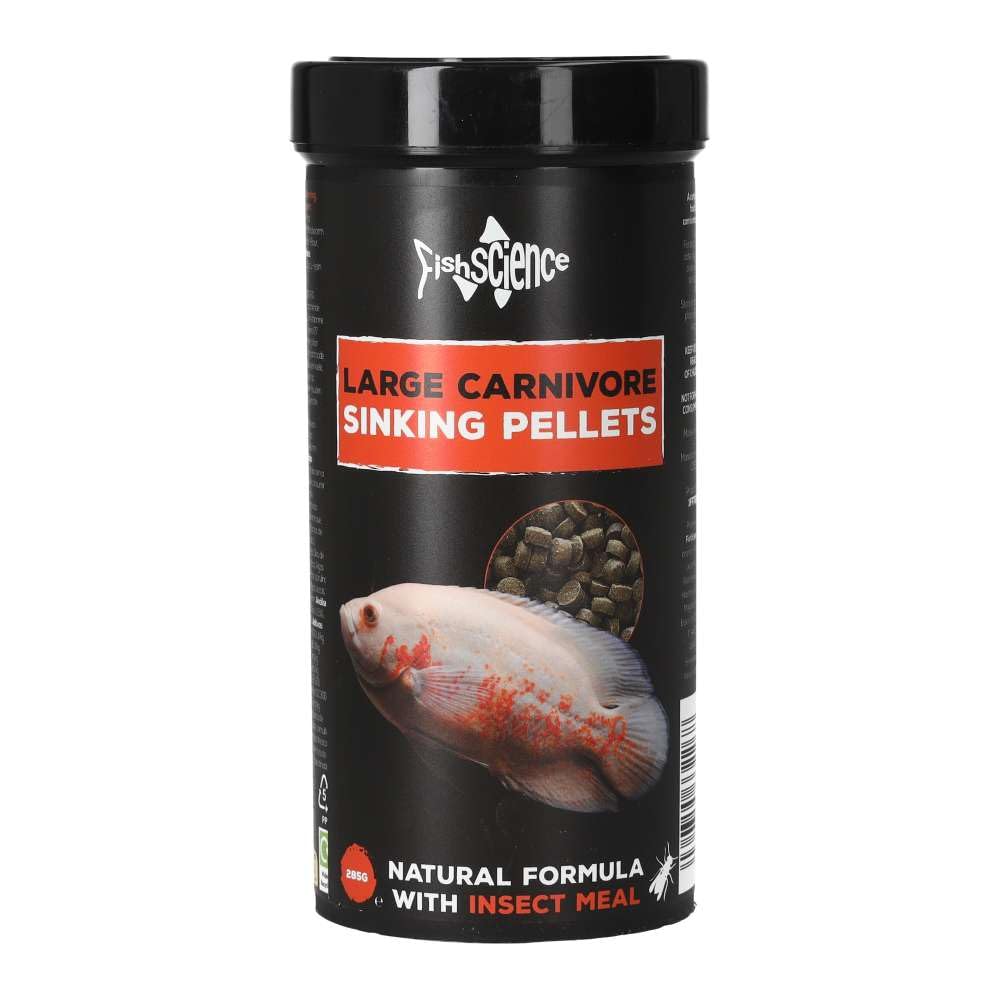 FishScience Large Carnivore Diet 285g | Sinking Pellet | Carnivore Fish Pellets | Insect Based Diet for Oscar’s, Rays, and Catfish | Tropical & Aquatic | Oscar Pellets