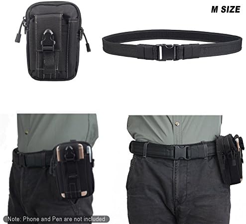 Men's 1.5 Inch Tactical Heavy Duty Belt Combat Gear Utility Belt with EDC Pouch (Black &amp; EDC Pouch (M, For 33"-37" waist))