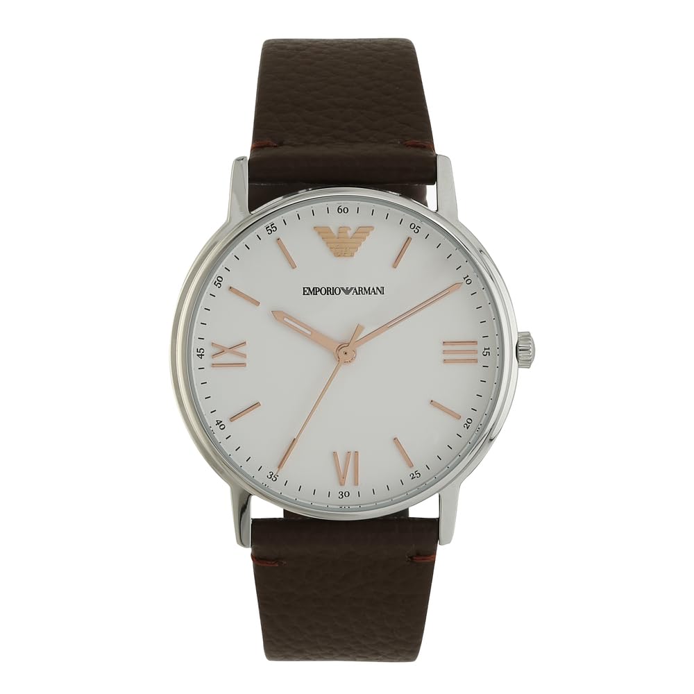 Emporio Armani Watch for Men, Three Hand Movement, 41 mm Silver Stainless Steel Case with a Leather Strap, AR11173