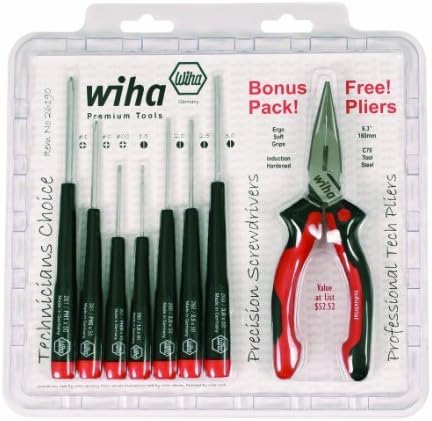 Wiha 26190 Slotted and Phillips Screwdriver Set Bonus Pack with Professional 6.3 Long Nose Pliers, 8 Piece by Wiha Industrial