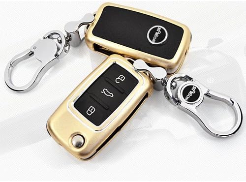 Saibon Protective Hard Aluminum Shell Key Fob Remote Entry Case Cover for Volkswagen VW (Champagne Gold)