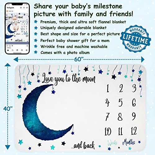 Baby Monthly Milestone Blanket Boy Extra Soft, Large (60"X40") Thick