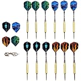 Professional Steel Tip Darts 12 PC | 12 PC Brass Barrels | 12 PC Aluminum Shafts 48mm | 16 PC Flights Standard Shape | 1 Multi-Purpose Dart Tool | 1 Carry Bottle (22g Gold Barrel)