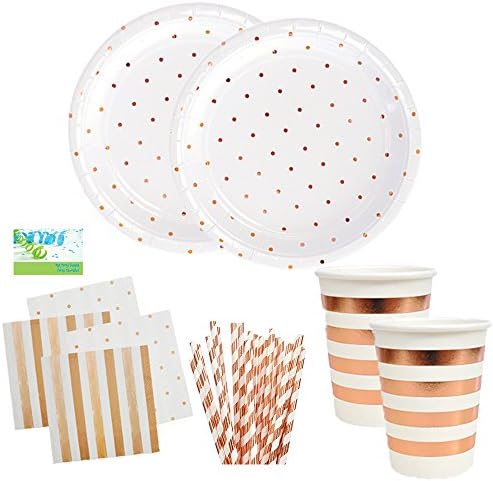 Rose Gold Party Supplies - Stylish Party Supplies - Rose Gold Foil Party Supplies for 10 Guests Including Rose Gold Plates, Rose Gold Napkins, Rose Gold Cups, and Rose Gold Straws