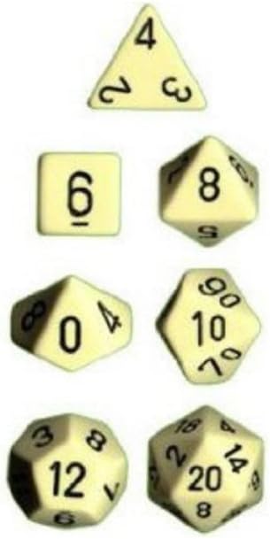 Chessex Dice: Polyhedral 7-Die Opaque Dice Set - Ivory with Black