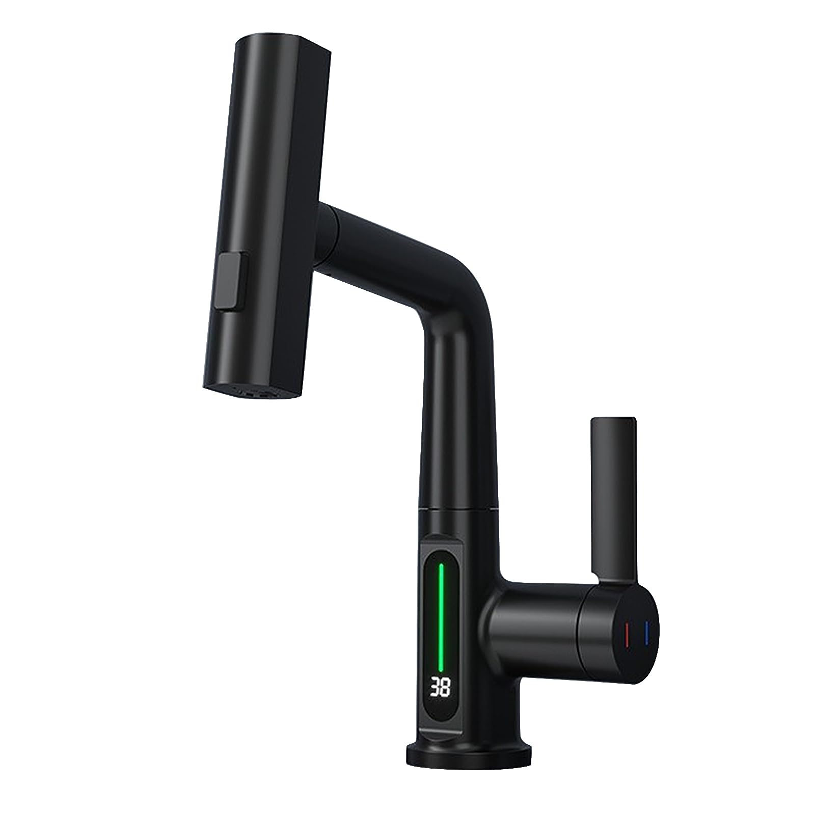 Waterfall Kitchen Faucet with Temperature Display - 360° Swivel Mixer Tap With 3 Water Jet Modes, G1/2 Mount (Black)