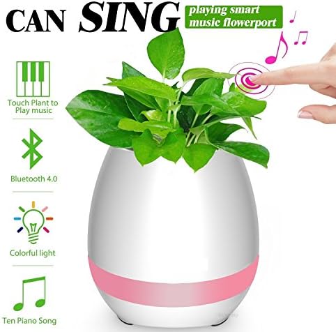 Music Flowerpot,Smart Plant pots,PWRGLXY Touching Music Plant Lamp with Rechargeable Wireless Bluetooth Speaker and LED Night Light (without Plant) (Normal, White)