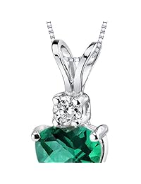Oro blanco de 14 quilates forma de corazón 0,75 quilates Creado Esmeralda Colgante De Diamantes