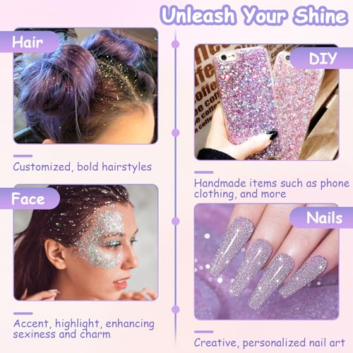 Set of 6 Body Glitter Gel, Glitter Gels, Face and Hair, Chunky Holographic Glitter for Makeup, Festival, Christmas, Easter, Party, Long-Lasting, Liquid Shimmer Gel for Eyes and Body