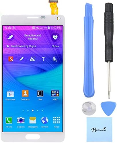 Flashtechllc Samsung Galaxy Note 4 LCD Screen Digitizer Assembly with Stylus Flex Connection (White Color)