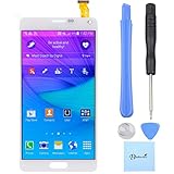 Flashtechllc Samsung Galaxy Note 4 LCD Screen Digitizer Assembly with Stylus Flex Connection (White Color)