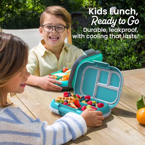 Bentgo® Kids Chill Lunch Box - Confetti Designed Leak-Proof Bento Box & Removable Ice Pack - 4 Compartments, Microwave & Dishwasher Safe, Patented, 2-Year Warranty (Confetti Edition - Truly Teal)