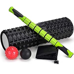 Odoland 45cm Large Size Foam Roller Set with Roller Massage Stick, 2 Muscle Massage Balls and Carry Bag, High Density…