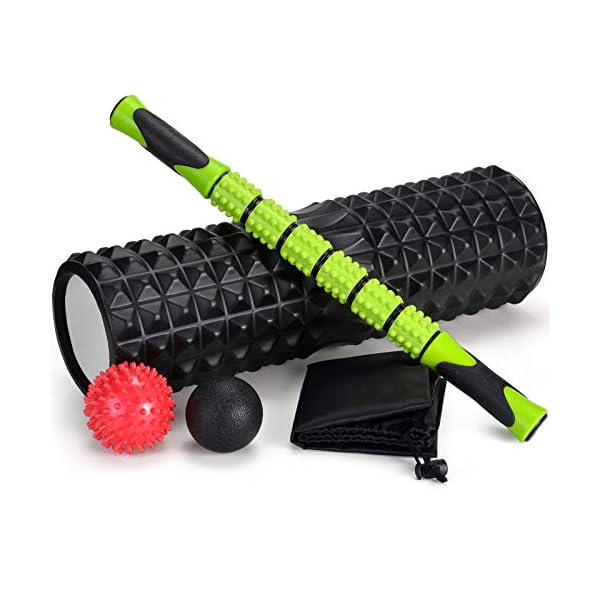 Odoland-18-Large-Size-Foam-Roller-5-Piece-Set-with-Lightweight-Muscle-Roller-Stick-and-2-Massage-Balls-High-Density-for-Physical-Therapy-Deep-Tissue-Trigger-Pain-Relief-Myofascial-Release Odoland 45cm Large Size Foam Roller Set with Roller Massage Stick, 2 Muscle Massage Balls and Carry Bag, High Density…