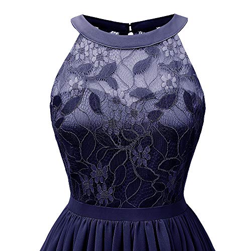 DEATU Princess Lace Dress Women Vintage Floral Cute Lace Cocktail Neckline Ladies Party Aline Swing Sleeveless Dress(B-Navy,S)