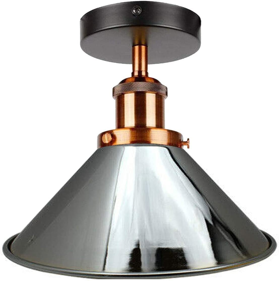 DC VOLTAGE Vintage Ceiling Light Semi Flush Mount Industrial Metal 22cm Chrome E27 Holder Lamp Shade for Living Room Kitchen Bedroom Hallway Corridor Restaurant with Bulb