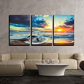 3 Piece Canvas Wall Art - Beautiful Cloudscape Over The Sea, Sunrise Shot - Modern Home Art Stretched and Framed Ready to Hang - 16"x24"x3 Panels
