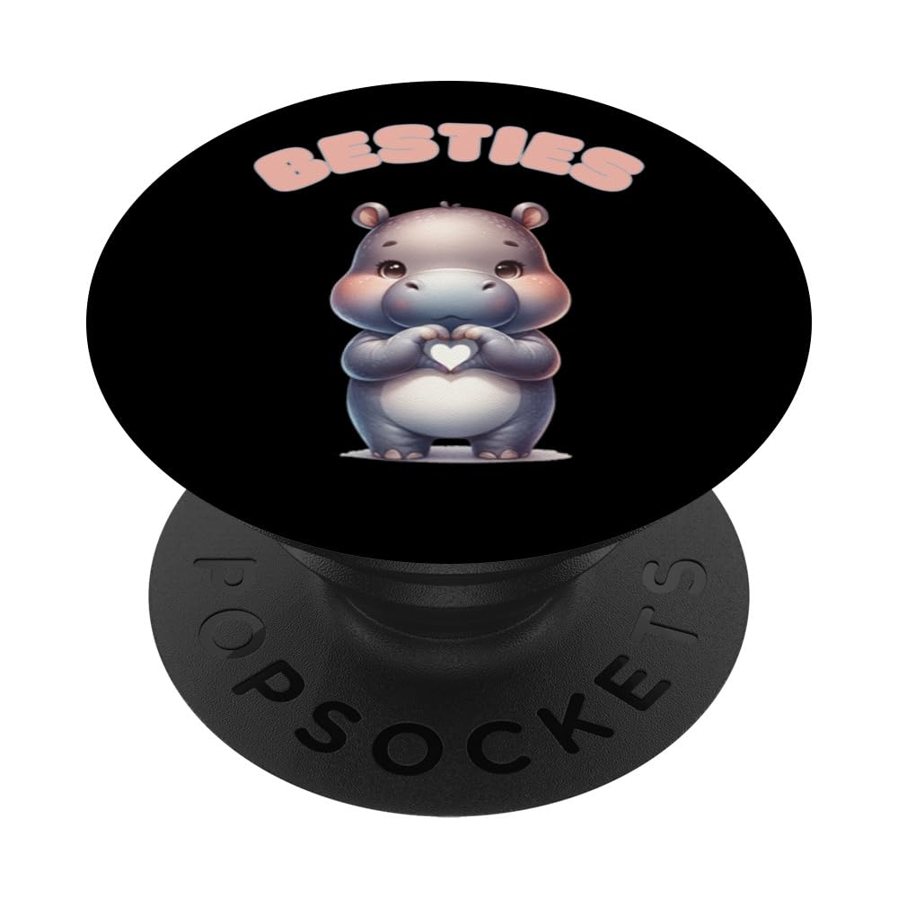 Besties Hand Love Heart Kids Matching Hippopotamus PopSockets Swappable PopGrip