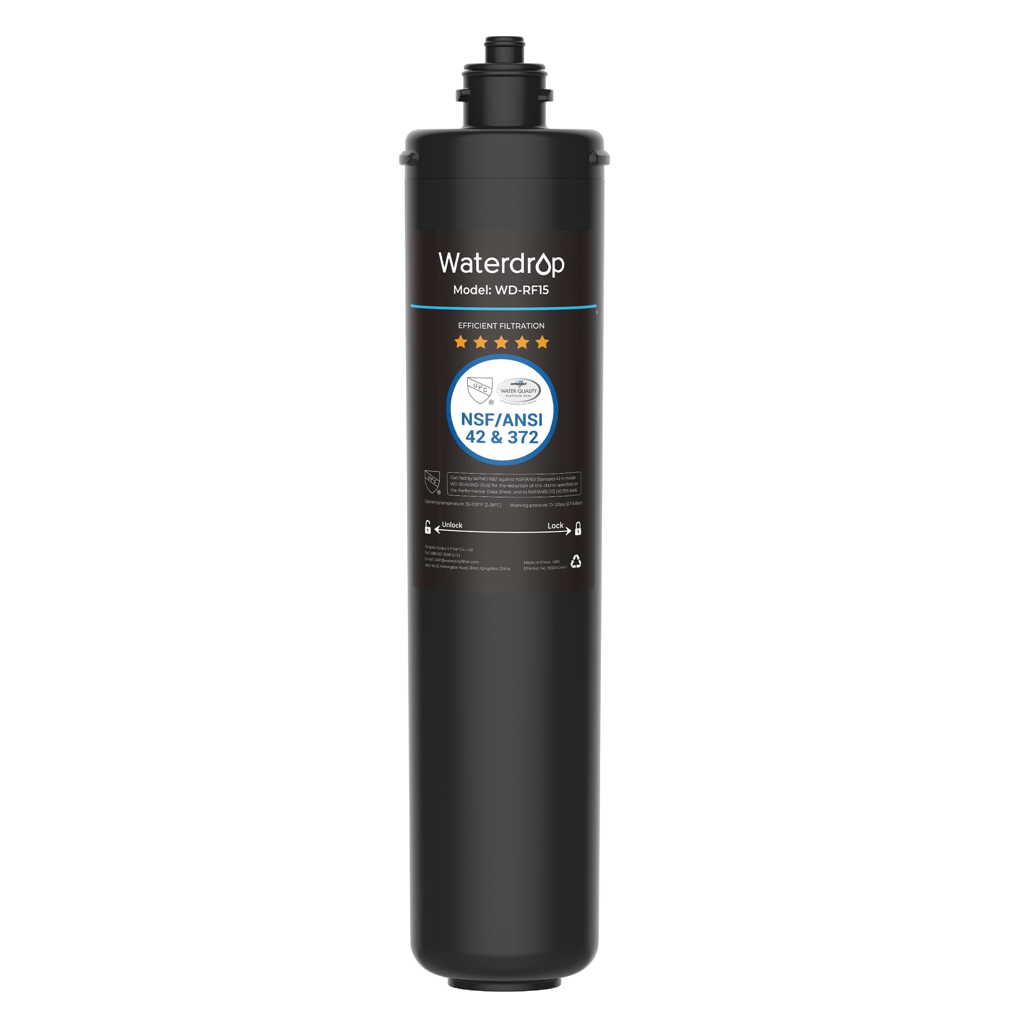 Photo 1 of Waterdrop RF15 Replacement Filter Cartridge For 15UA/15UB/15UC Under Sink Water Filter, Reduces PFOA/PFOS, PFAS, Lead, Chlorine, Bad Taste & Odor, NSF/ANSI 42 Certified, 19K Gallons High Capacity