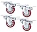 Finnhomy 3 Inch Caster Wheels Set of 4 with Brake Heavy Duty Plate Swivel Casters Premium Polyurethane Wheels PU Load Bearing 2,200 Lbs Lockable Anti-wear Smooth Casters Red