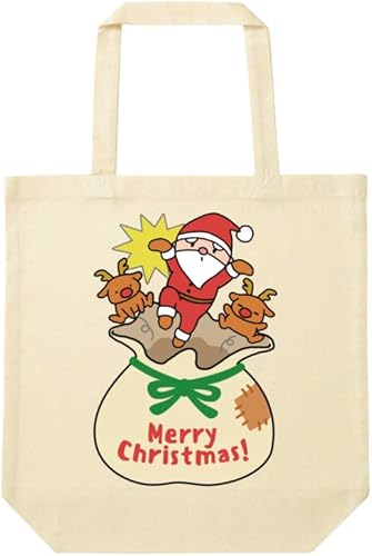Amazon パルフィーユ クリスマス プレゼント の袋から 飛び出す サンタ クリスマス トート バッグ 薄手 タイプ Mサイズ Pulle Feuille パルフィーユ レッスンバッグ