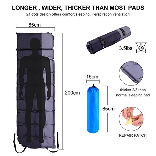 OUTCAMER Camping Pad with Attached Pillow, Self Inflating Sleeping Pad, Lightweight Inflatable Foam Padding Sleeping Mat for Camping Backpacking Hiking