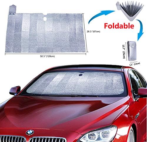 Car Windshield Sunshade Protector - Powertiger Foldable Sun Shade for Car Windshield Universal Car Window Sun Shade UV Protection Keep Vehicle Cool Front Window Sun Shade (Front Window Sunshade)