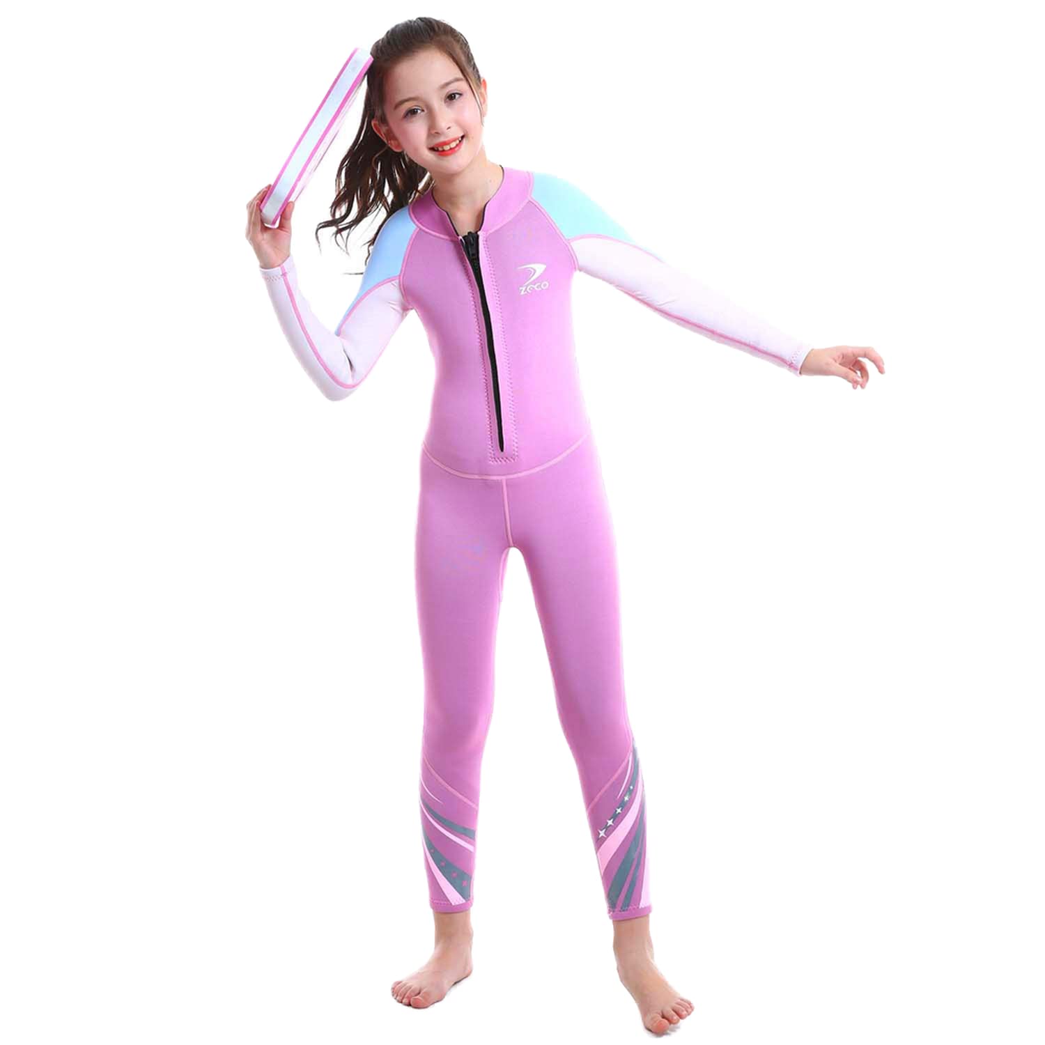 ZCCO Kids Wetsuit – 2.5mm Neoprene One Piece Long Sleeve Diving Suit for Boys & Girls, Warmth & UPF Protection for Swimming, Surfing, Snorkeling (Pink, L)